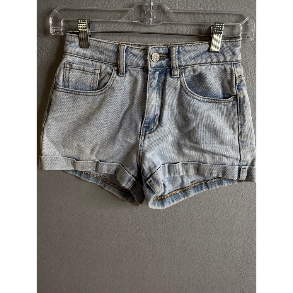 Pacsun Mom‎ Jean Shorts Women's 23 High Waisted Cuffed Hem Light Wash Denim